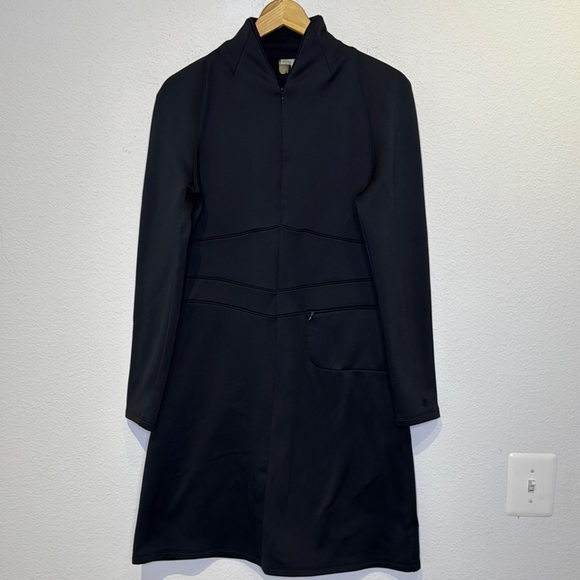 ATHLETA Cassidy Ponte Dress Long Sleeve Scuba 1/2 Zip Black Mock Neck Sz Med - Picture 1 of 3